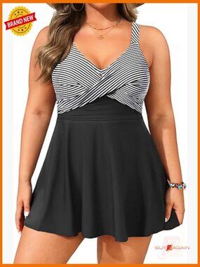 Plus Size Swim Dress - Two Piece Tankini Tummy Control Bathing Suit with Shorts